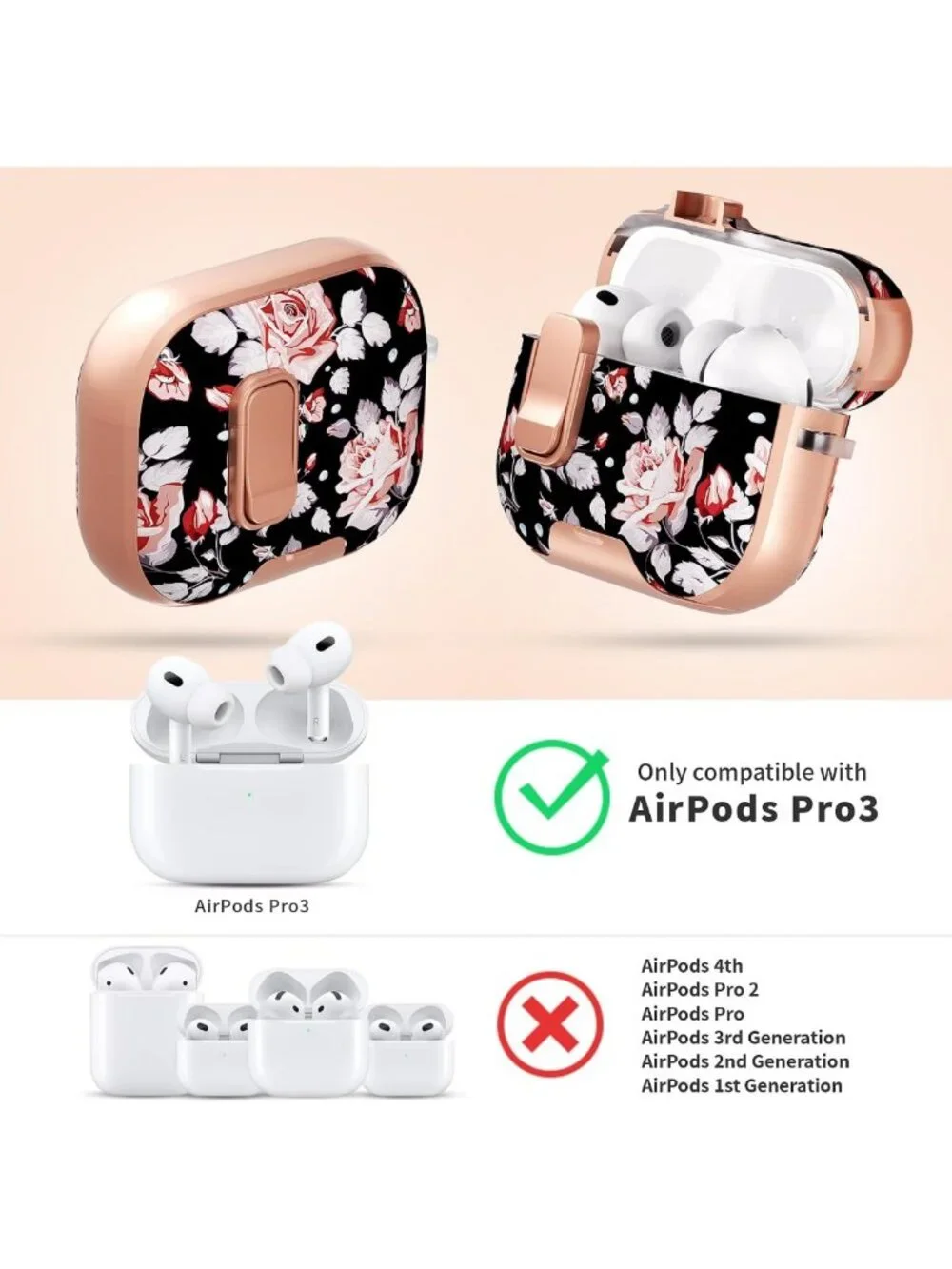 Floral Protective Case for AirPods Pro 3 with Clip, Stand & Cleaning Kit - Girly